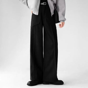 Korean Elegant Pants Fake Pocket Decoration Wide-leg Pants Autumn New American Style Design Sense Spliced Straight Suit Trousers